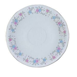 Vintage FTDA 1986 Saucer White with Florals Silver Rim